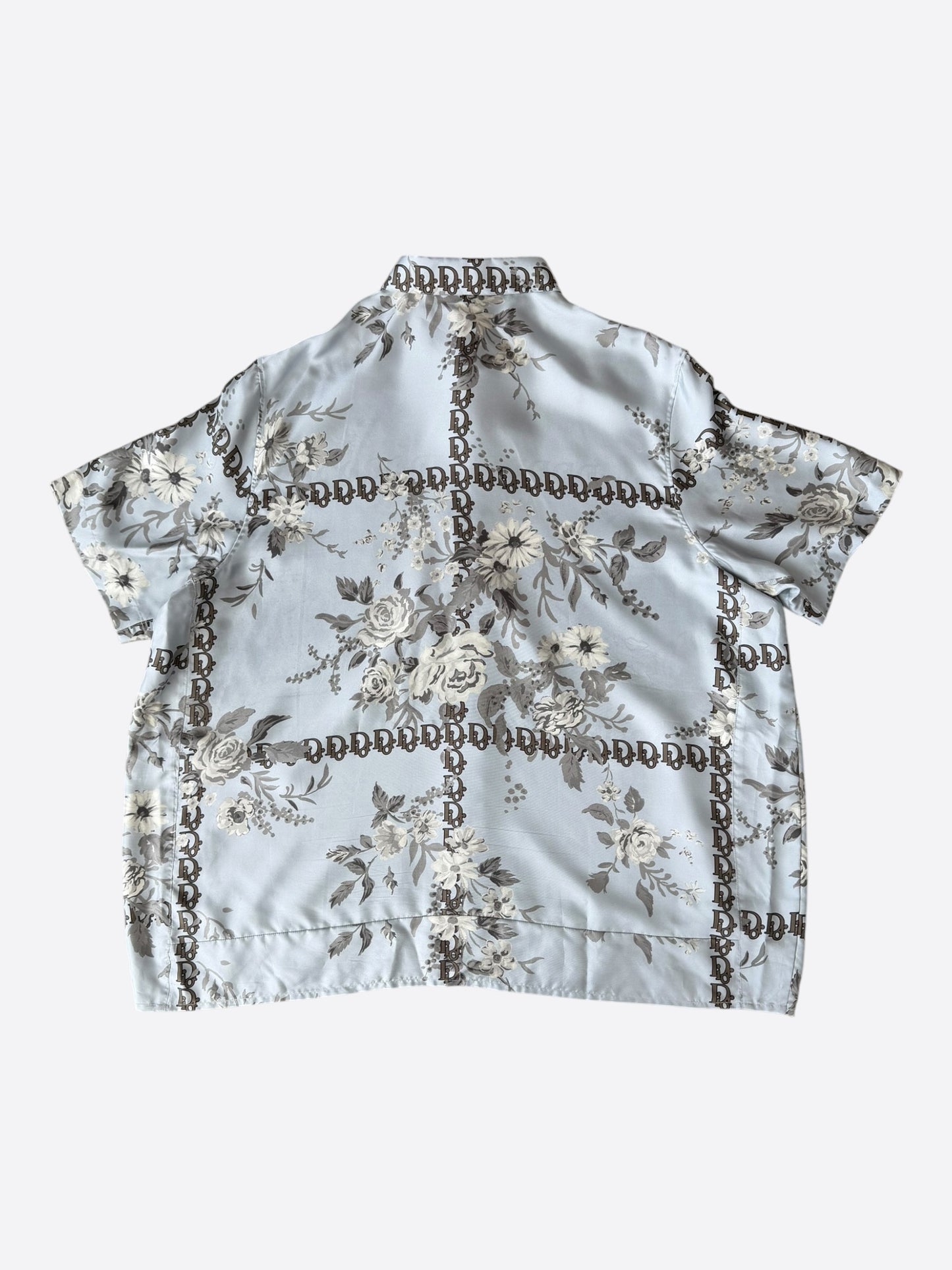 Dior Blue Floral Oblique Silk Button Up Shirt