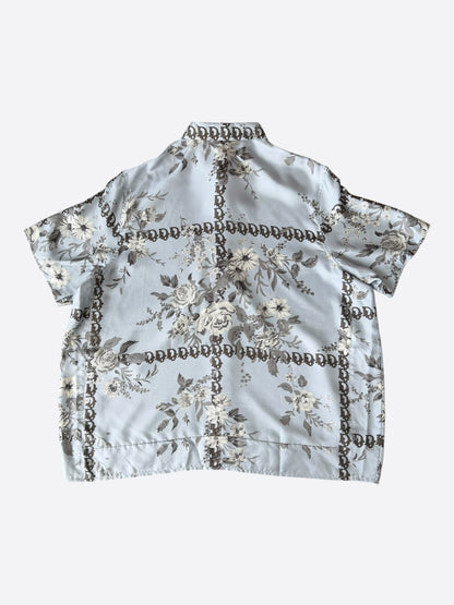 Dior Blue Floral Oblique Silk Button Up Shirt