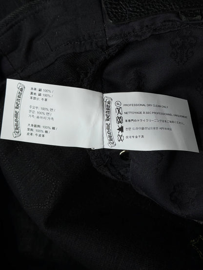 Chrome Hearts Black Green & Cheetah Cross Patch Jeans