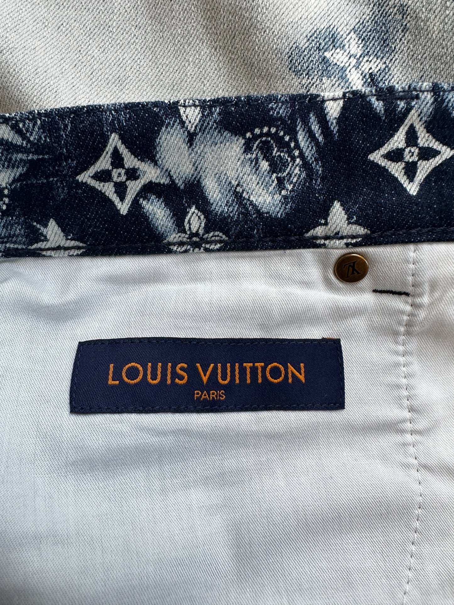 Louis Vuitton Blue Bleached Bandana Monogram Denim Shorts