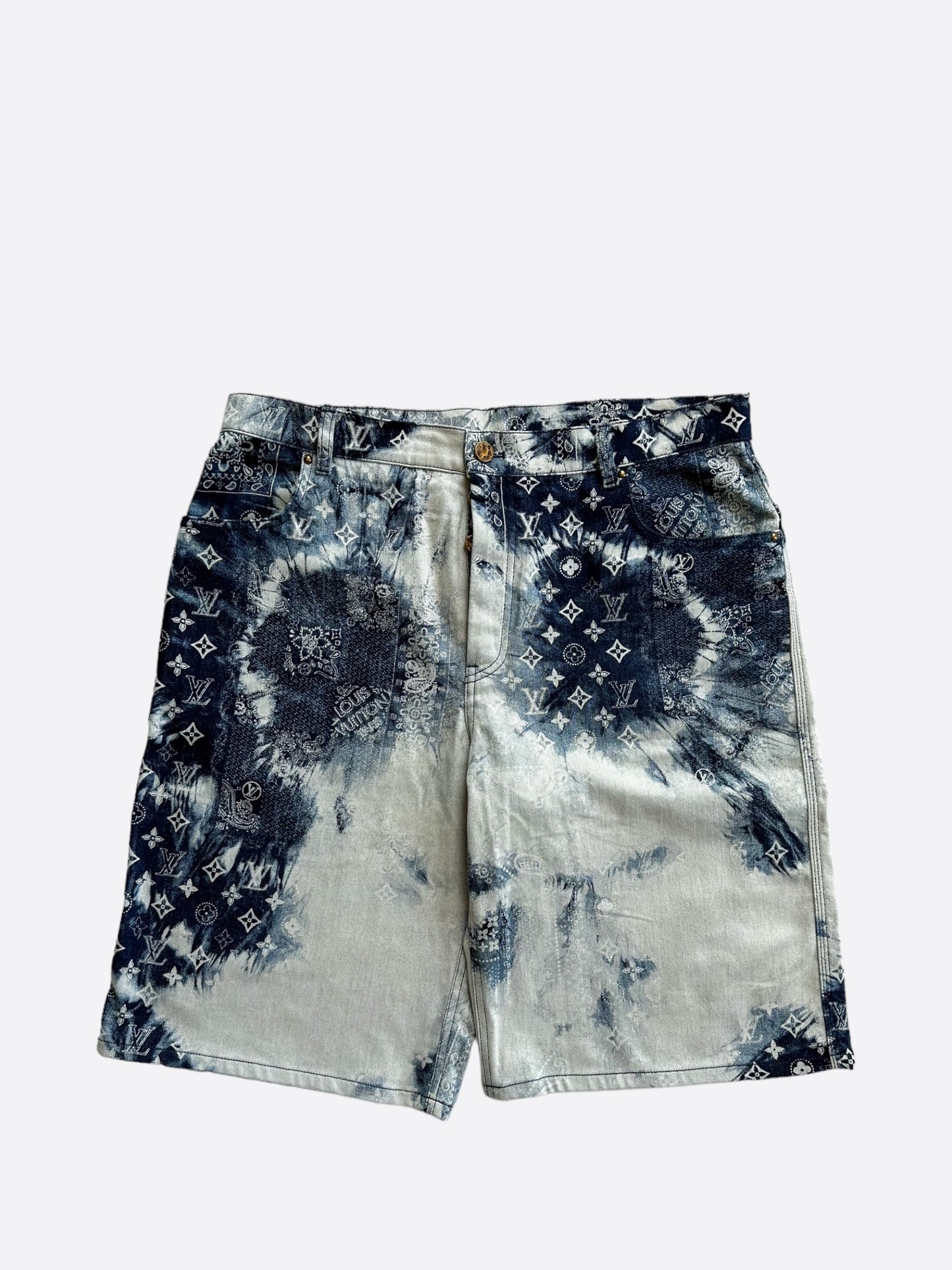 Louis Vuitton Blue Bleached Bandana Monogram Denim Shorts