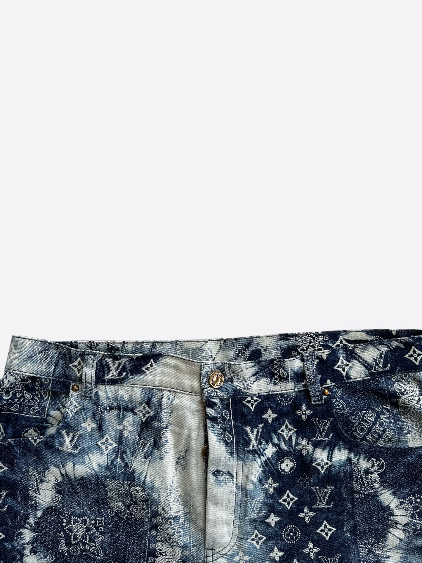 Louis Vuitton Blue Bleached Bandana Monogram Denim Shorts