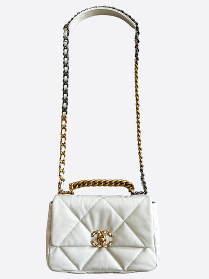 Chanel White Quilted Small 19 Flap Bag