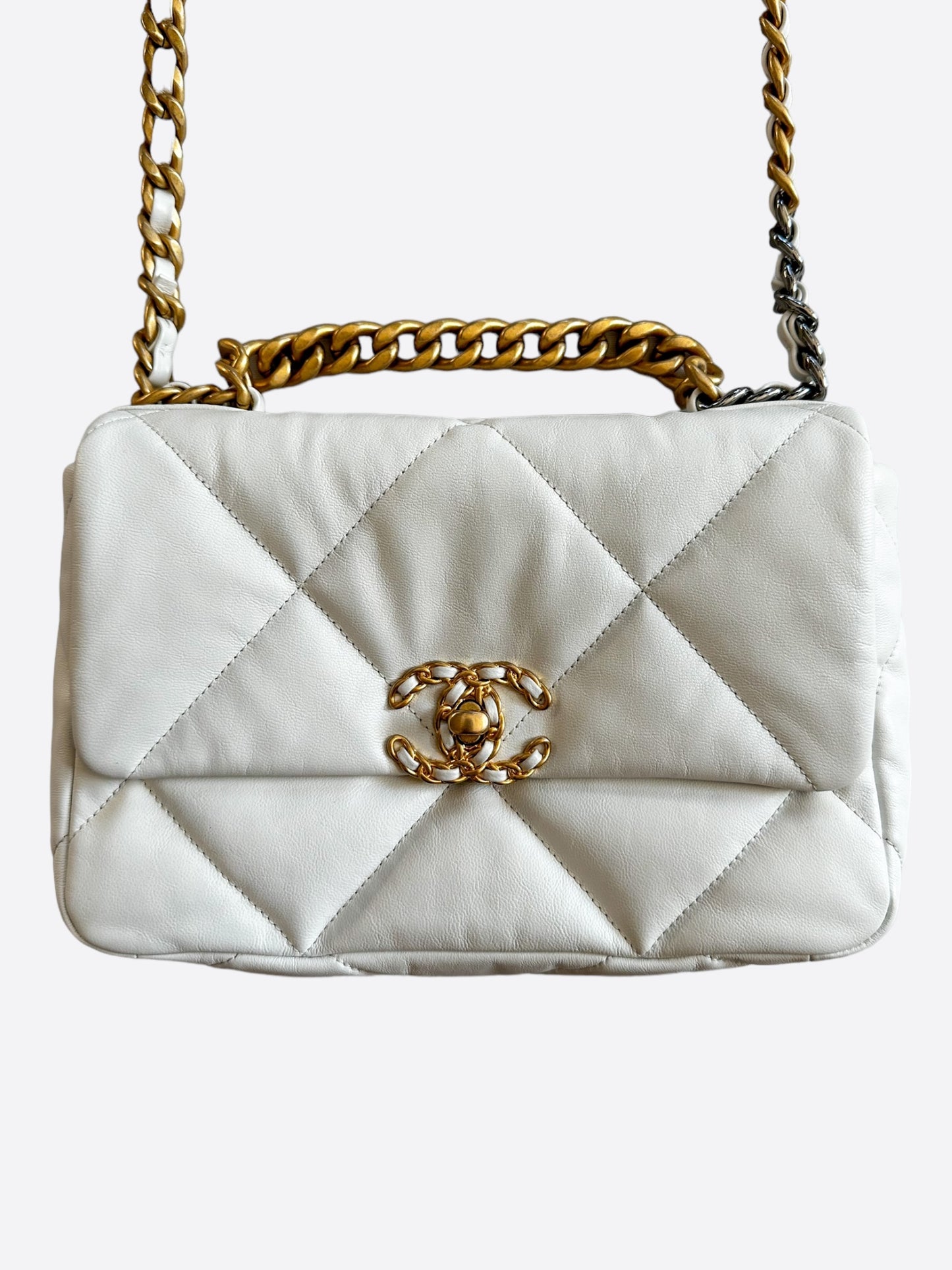 Chanel White Quilted Small 19 Flap Bag