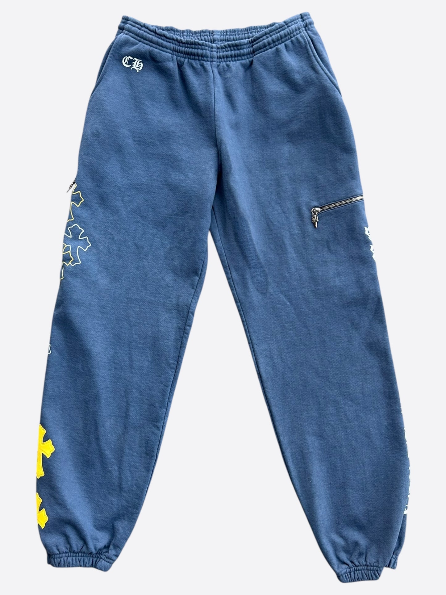 Chrome Hearts Drake Blue & Yellow Certified Chrome Cross Patch Sweatpants
