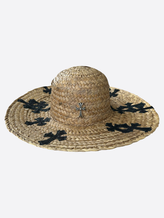 Chrome Hearts Beige & Black Cross Patch Straw Hat
