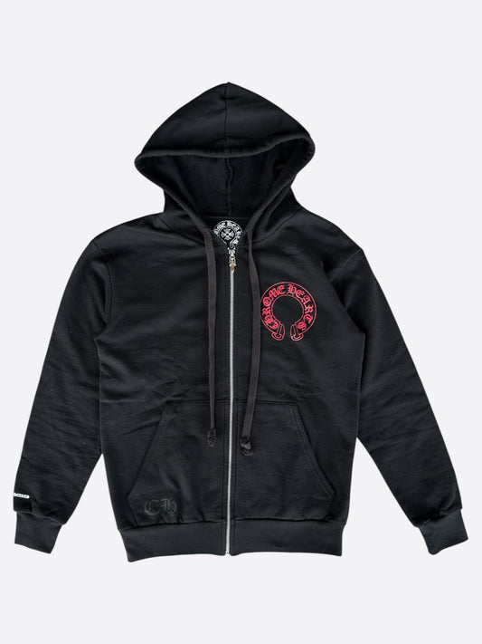 Chrome Hearts Black & Red Cemetery Horseshoe Logo Zip Up Hoodie
