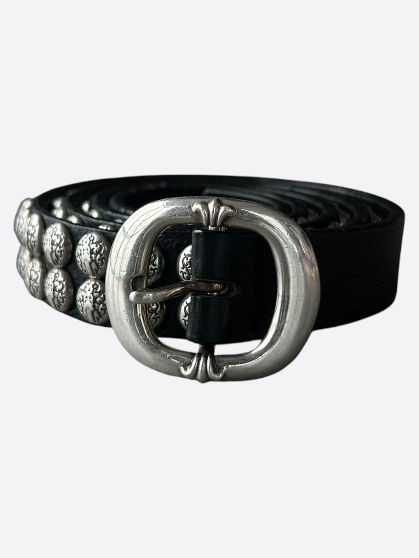 Chrome Hearts Black & Silver Dagger Logo Studded Gunslinger Belt