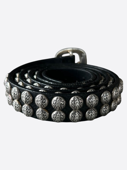 Chrome Hearts Black & Silver Dagger Logo Studded Gunslinger Belt