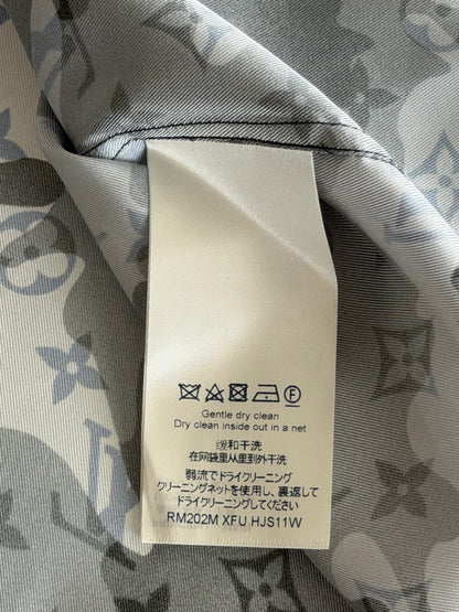Louis Vuitton Blue Camouflage Monogram Silk Button Up Shirt