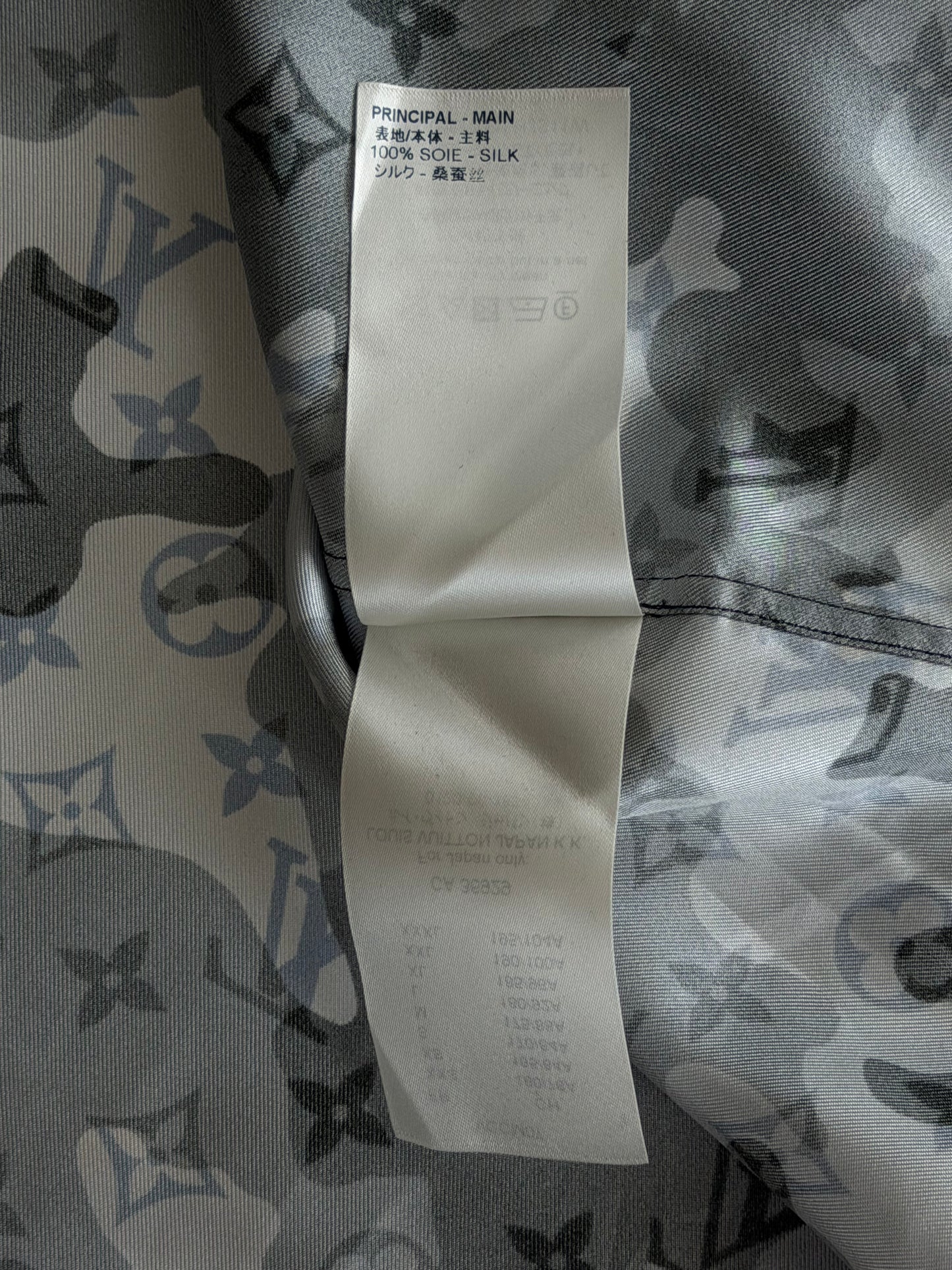 Louis Vuitton Blue Camouflage Monogram Silk Button Up Shirt