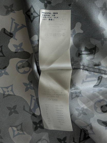 Louis Vuitton Blue Camouflage Monogram Silk Button Up Shirt