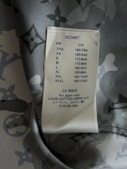 Louis Vuitton Blue Camouflage Monogram Silk Button Up Shirt