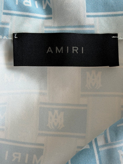 Amiri White & Blue Gradient Tape Logo Silk Button Up Shirt