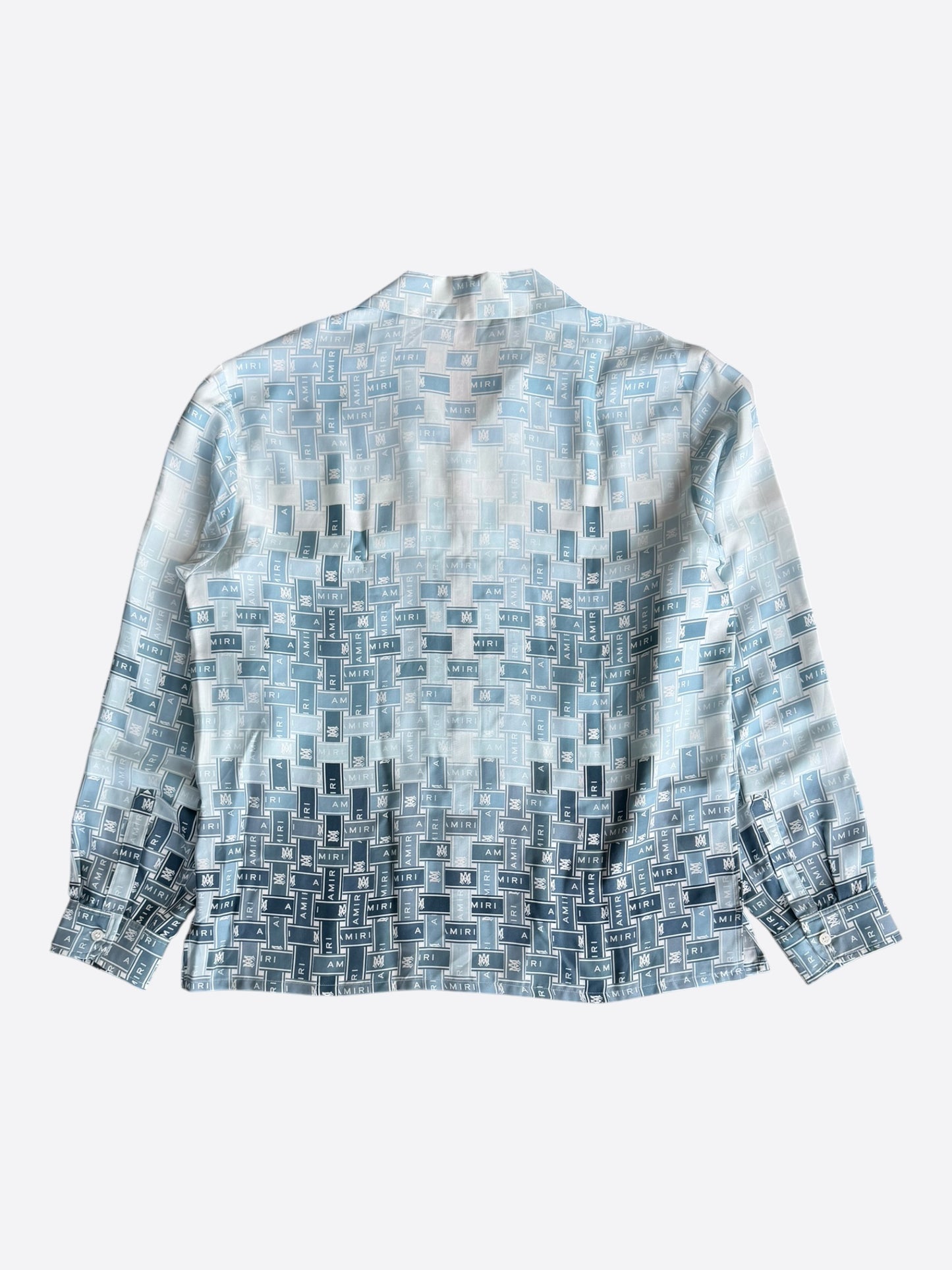 Amiri White & Blue Gradient Tape Logo Silk Button Up Shirt