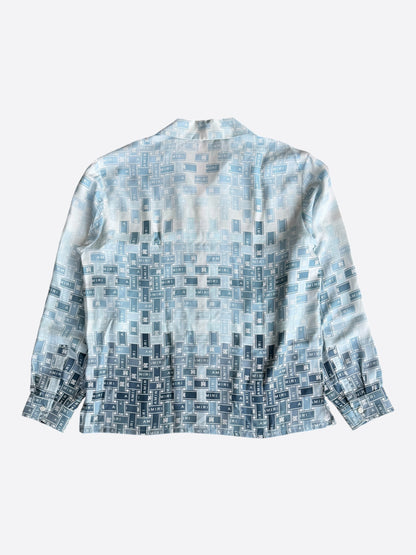 Amiri White & Blue Gradient Tape Logo Silk Button Up Shirt
