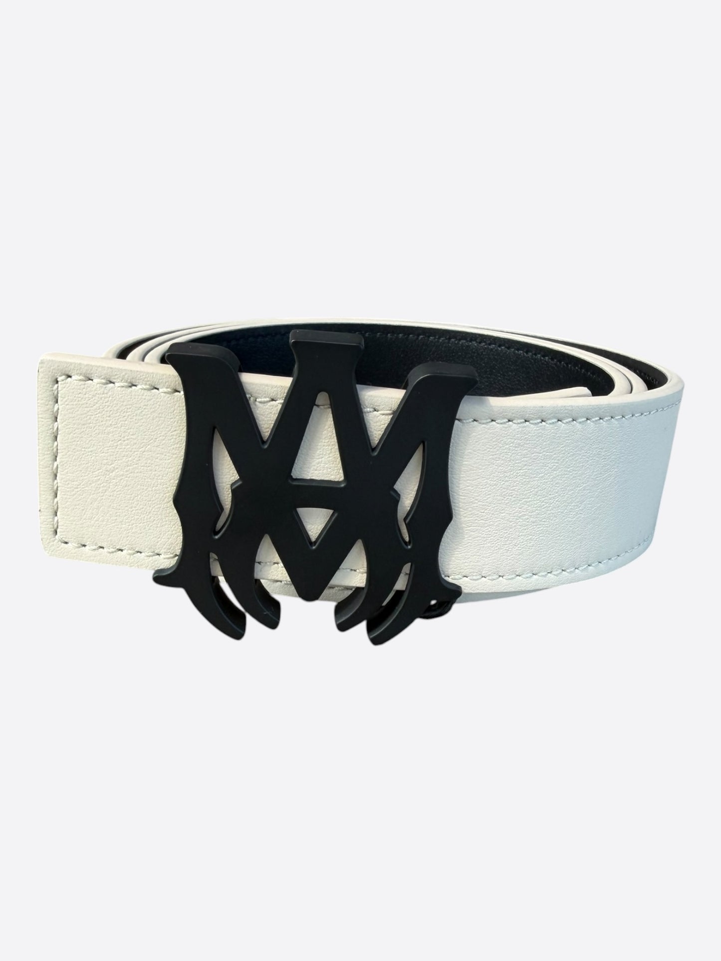 Amiri White & Black MA Logo Reversible Leather Belt
