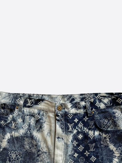 Louis Vuitton Blue Bleached Bandana Monogram Denim Shorts