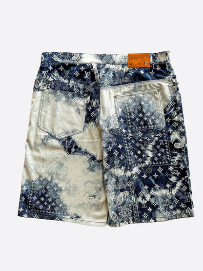 Louis Vuitton Blue Bleached Bandana Monogram Denim Shorts