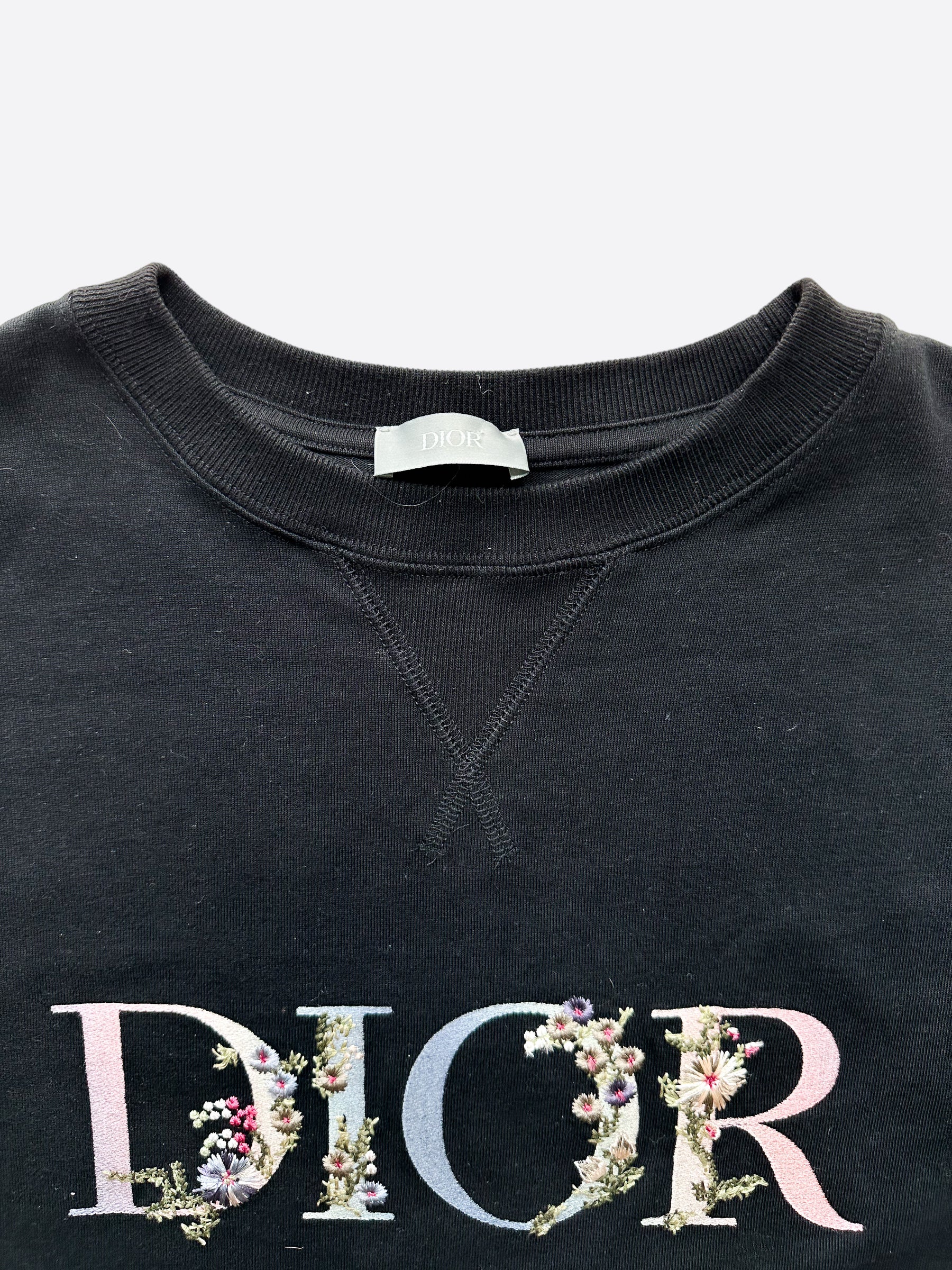 Dior Black Floral Logo Embroidered T-Shirt