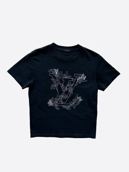 Louis Vuitton Navy & White Flower Logo Embroidered T-Shirt