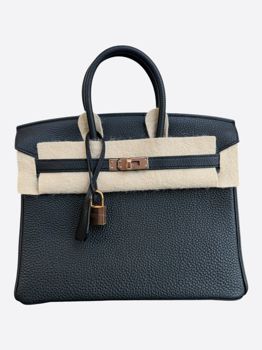 Hermes Black Togo & Rose Gold Hardware Birkin 25