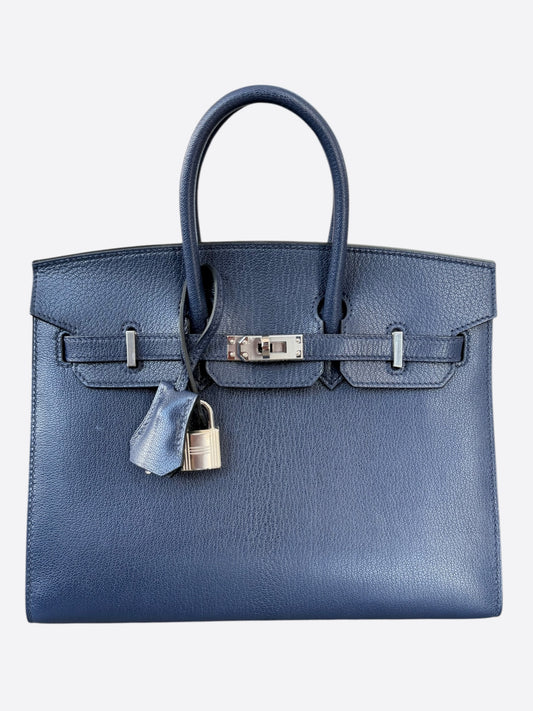 Hermes Blue Sapphire Chevre & Palladium Hardware Sellier Birkin 25