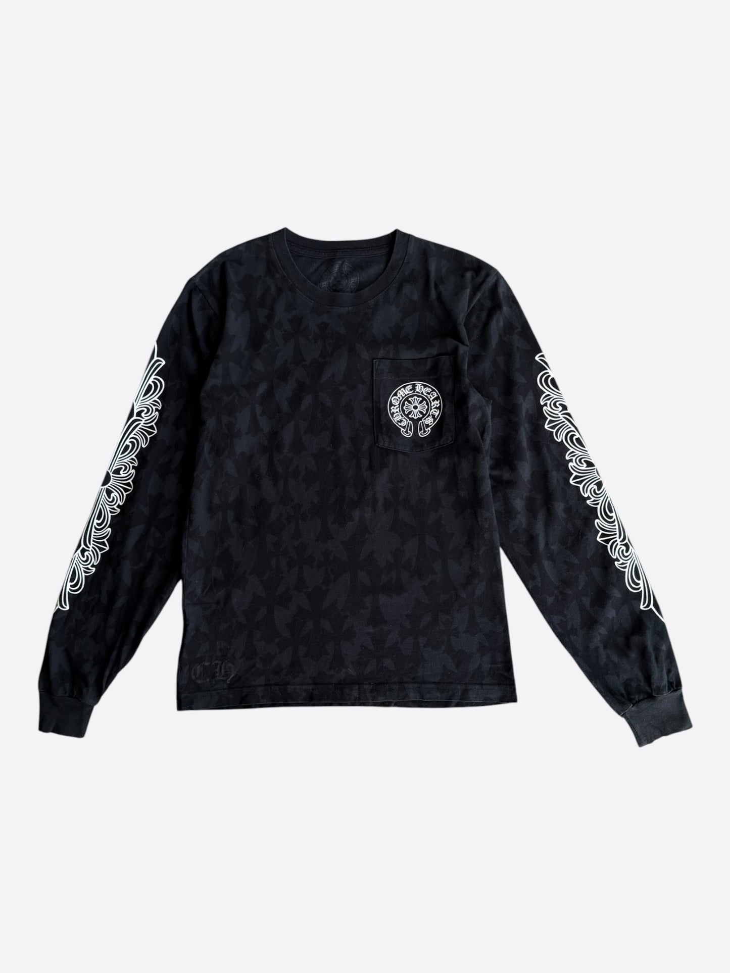 Chrome Hearts Black & White Cemetery Jacquard Horseshoe Logo Longsleeve T-Shirt