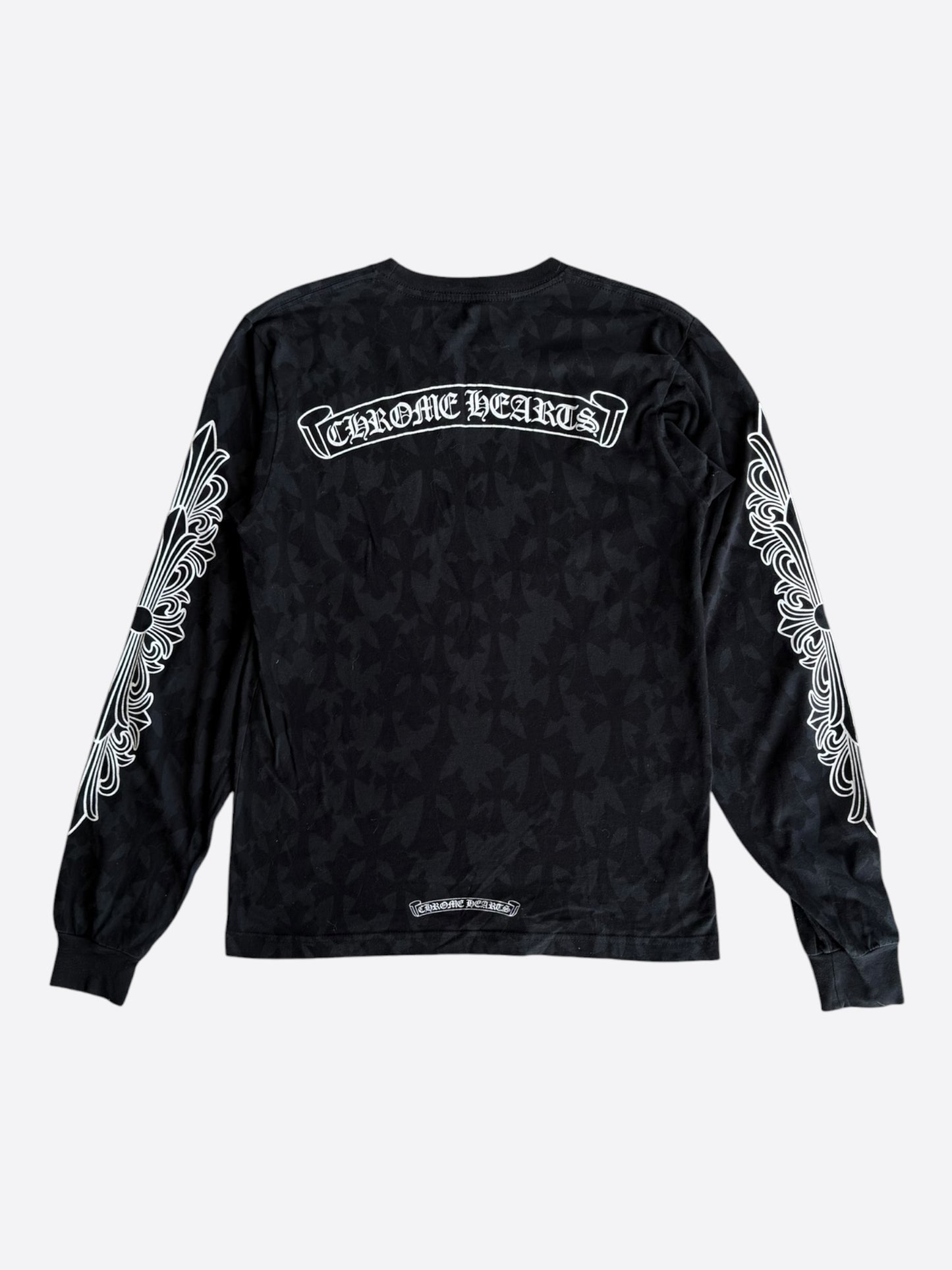 Chrome Hearts Black & White Cemetery Jacquard Horseshoe Logo Longsleeve T-Shirt