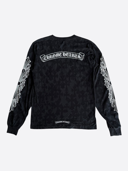 Chrome Hearts Black & White Cemetery Jacquard Horseshoe Logo Longsleeve T-Shirt