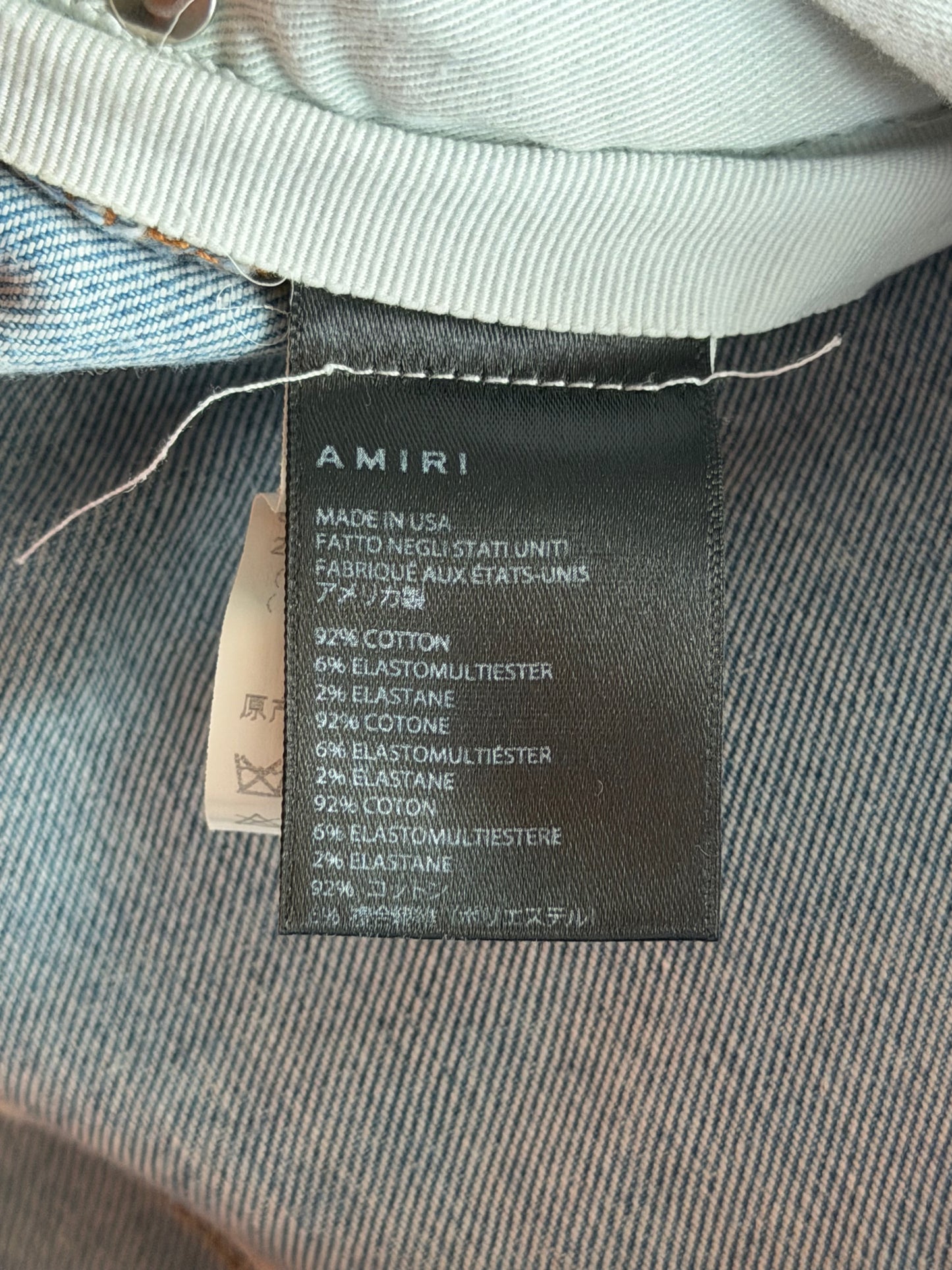 Amiri Indigo & White Patch Paint Splatter MX1 Jeans