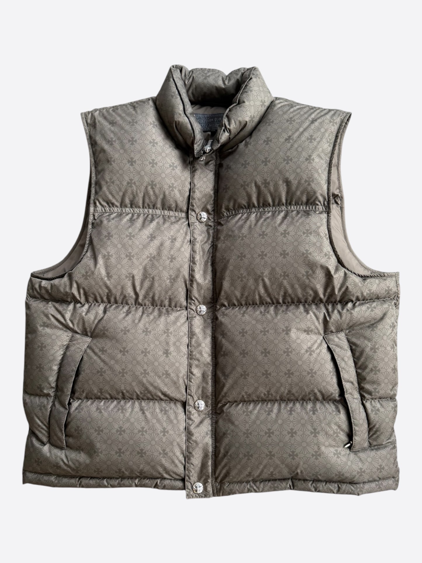 Chrome Hearts Olive Cross Jacquard Puffer Vest