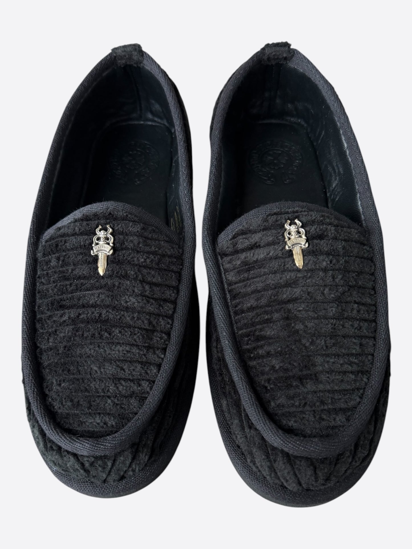 Chrome Hearts Black Corduroy Dagger Slippers