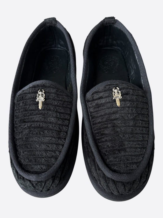 Chrome Hearts Black Corduroy Dagger Slippers