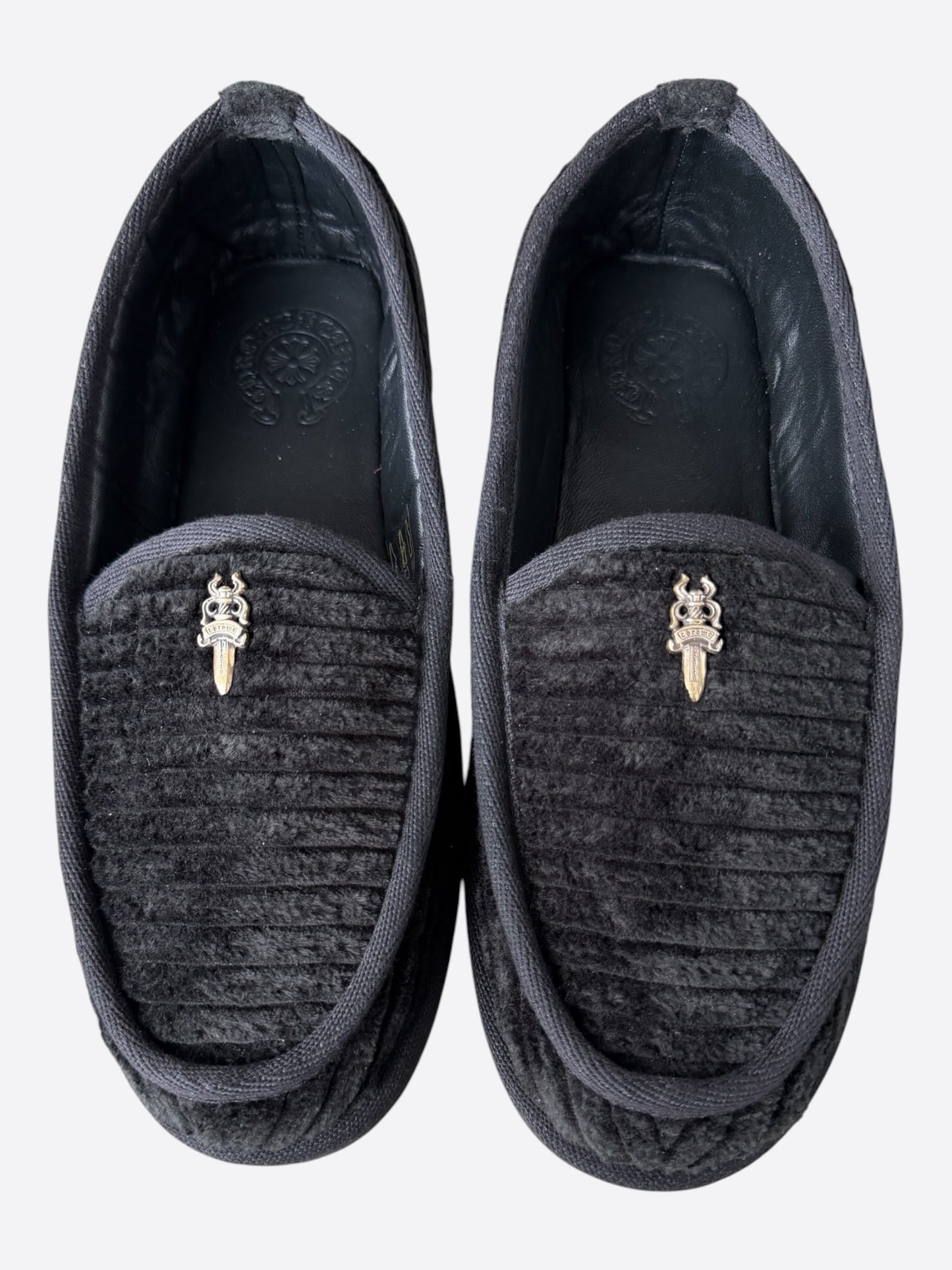 Chrome Hearts Black Corduroy Dagger Slippers