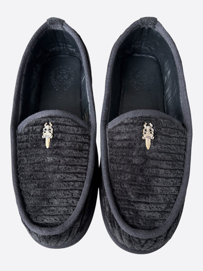 Chrome Hearts Black Corduroy Dagger Slippers