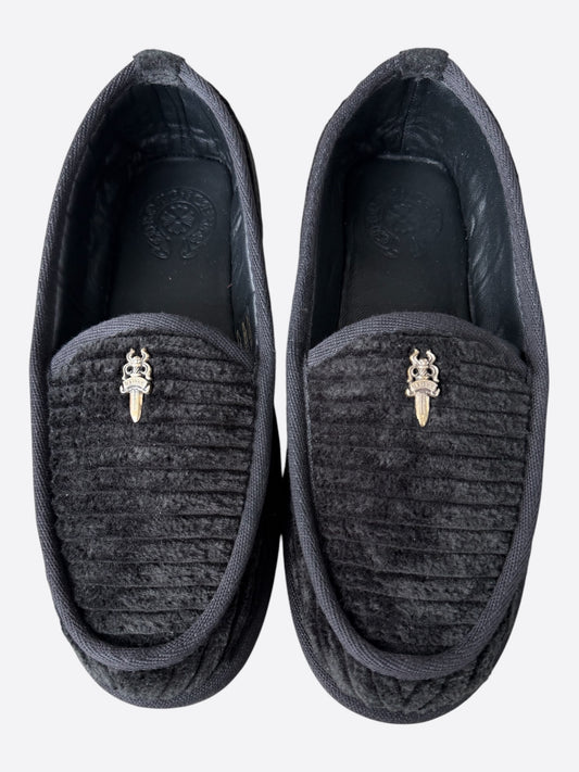 Chrome Hearts Black Corduroy Dagger Slippers