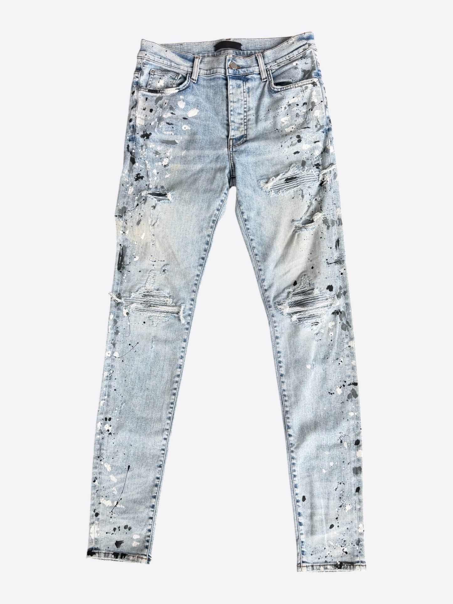 Amiri Indigo & White Patch Paint Splatter MX1 Jeans
