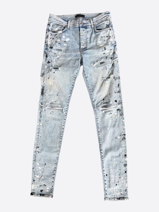 Amiri Indigo & White Patch Paint Splatter MX1 Jeans