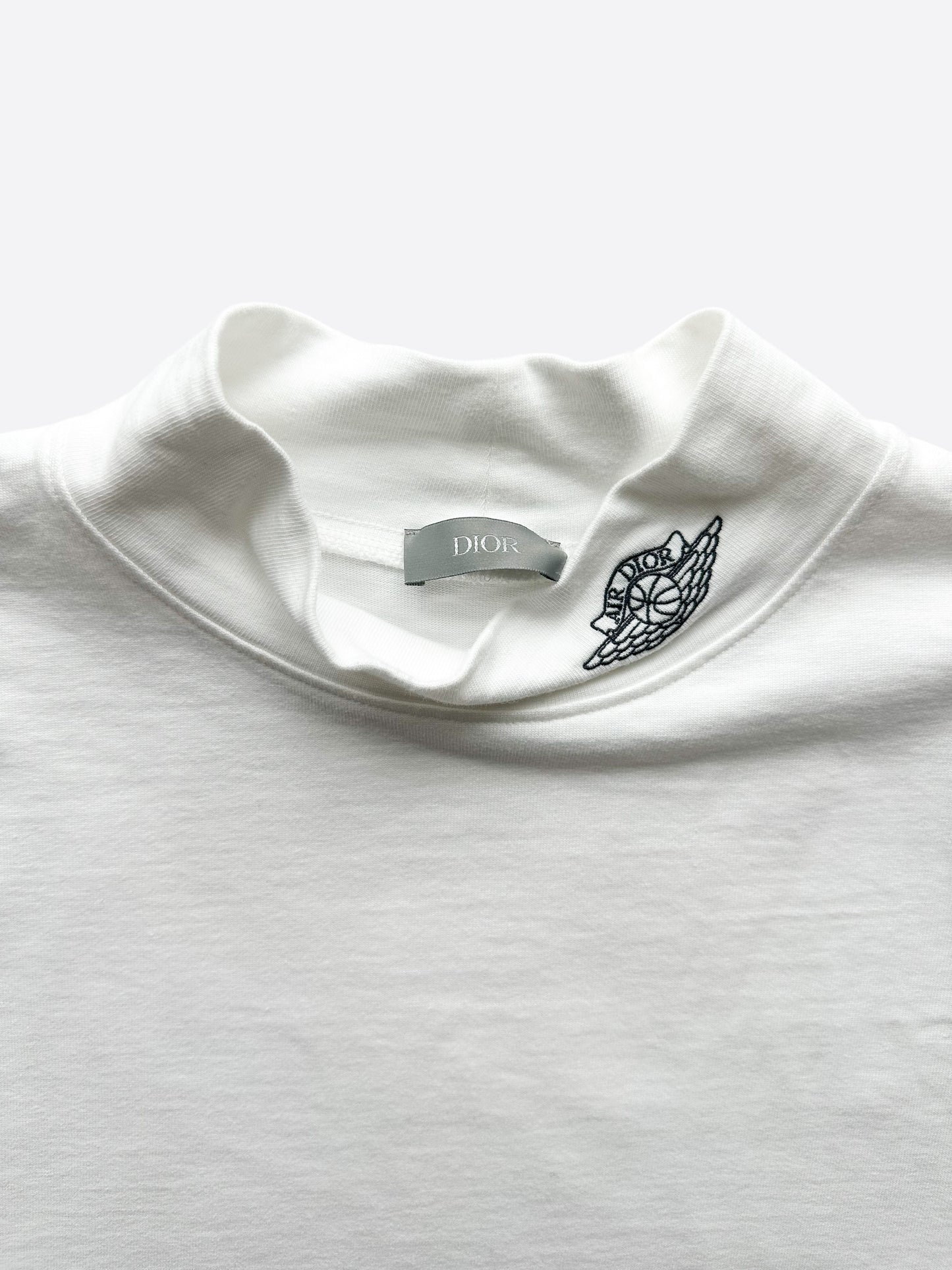 Dior Air Jordan White Embroidered Logo Longsleeve Mockneck T-Shirt