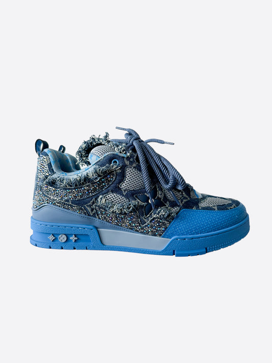 Louis Vuitton Blue Denim Monogram Crystal Skate Trainers