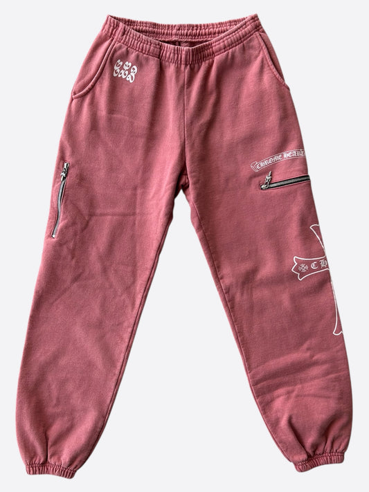 Chrome Hearts Drake Red & White Certified Chrome Cross Logo Sweatpants