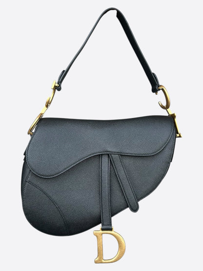 Dior Black & Gold Leather Saddle Bag