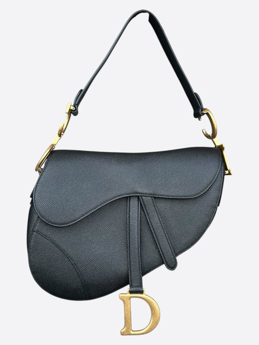 Dior Black & Gold Leather Saddle Bag