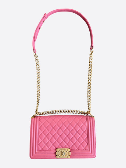 Chanel Pink Quilted Lambskin Medium Boy Bag
