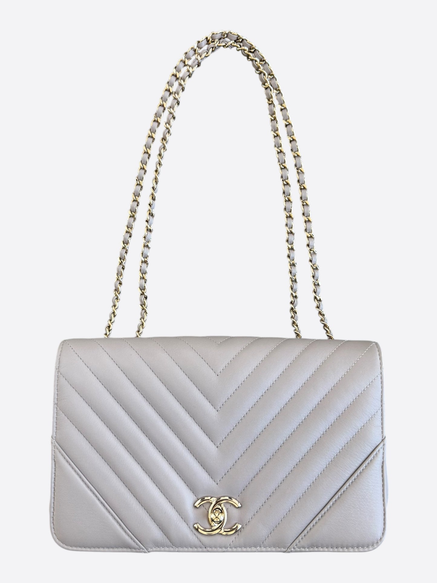 Chanel Beige Quilted Calfskin Statement Medium Flap Bag