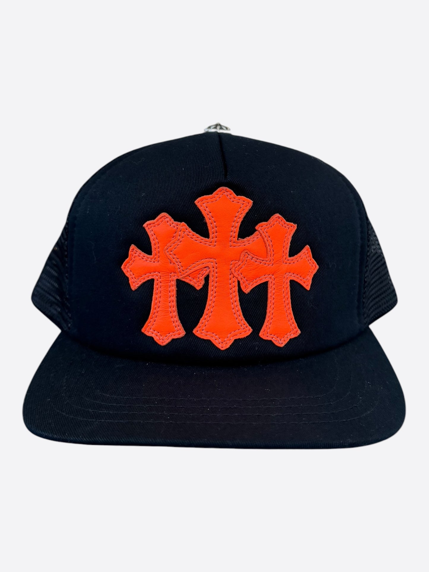 Chrome Hearts Black & Orange Triple Cross Patch Trucker Hat