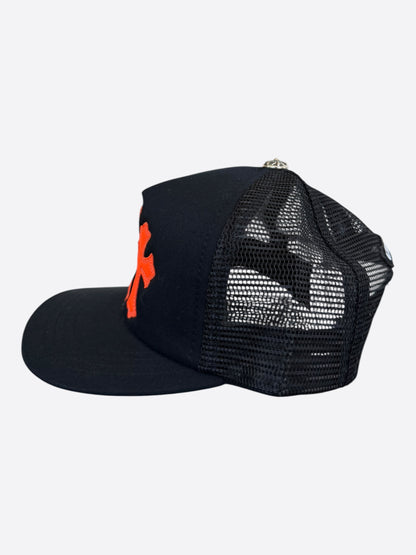 Chrome Hearts Black & Orange Triple Cross Patch Trucker Hat