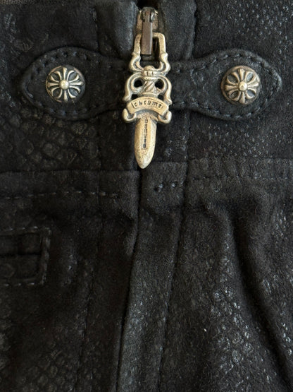 Chrome Hearts Black Suede Cross Patch Fleur Knee Women's Jeans