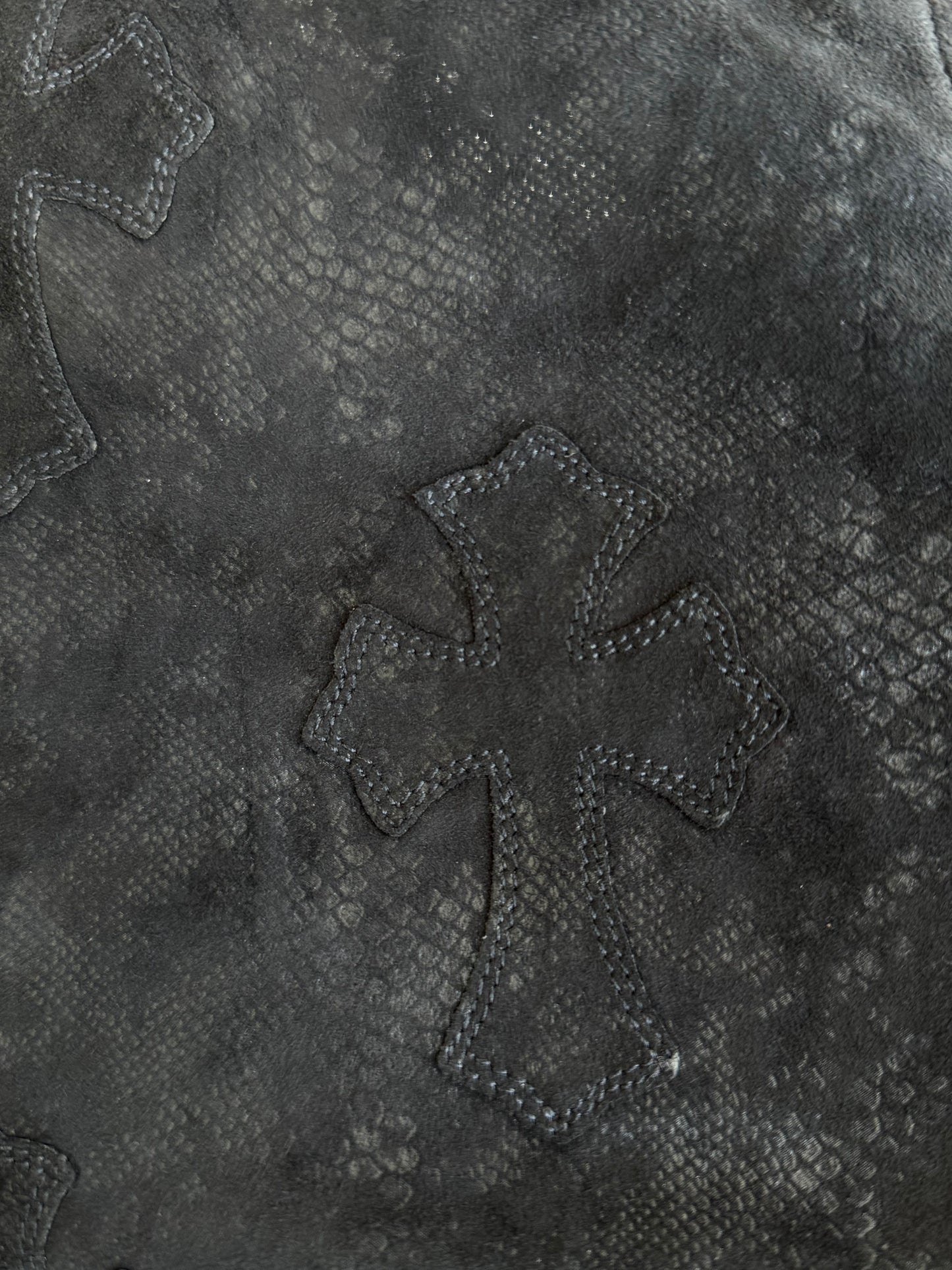 Chrome Hearts Black Suede Cross Patch Fleur Knee Women's Jeans